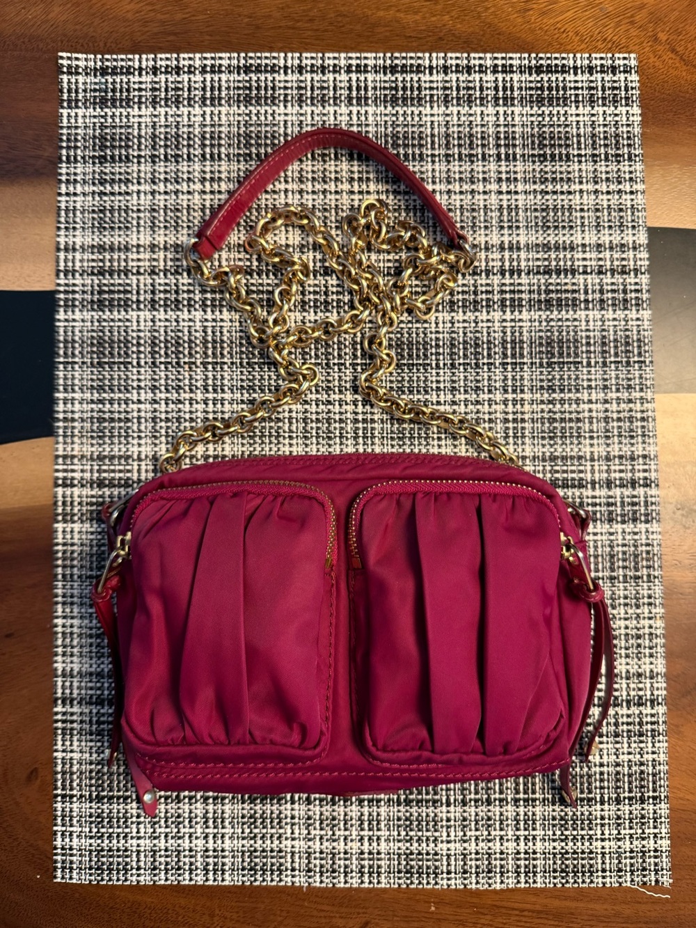 Mz Wallace NY Penny Bedford Crossbody Bag – Berry Wine Nylon w/ Gold Chain - Picture 9 of 13